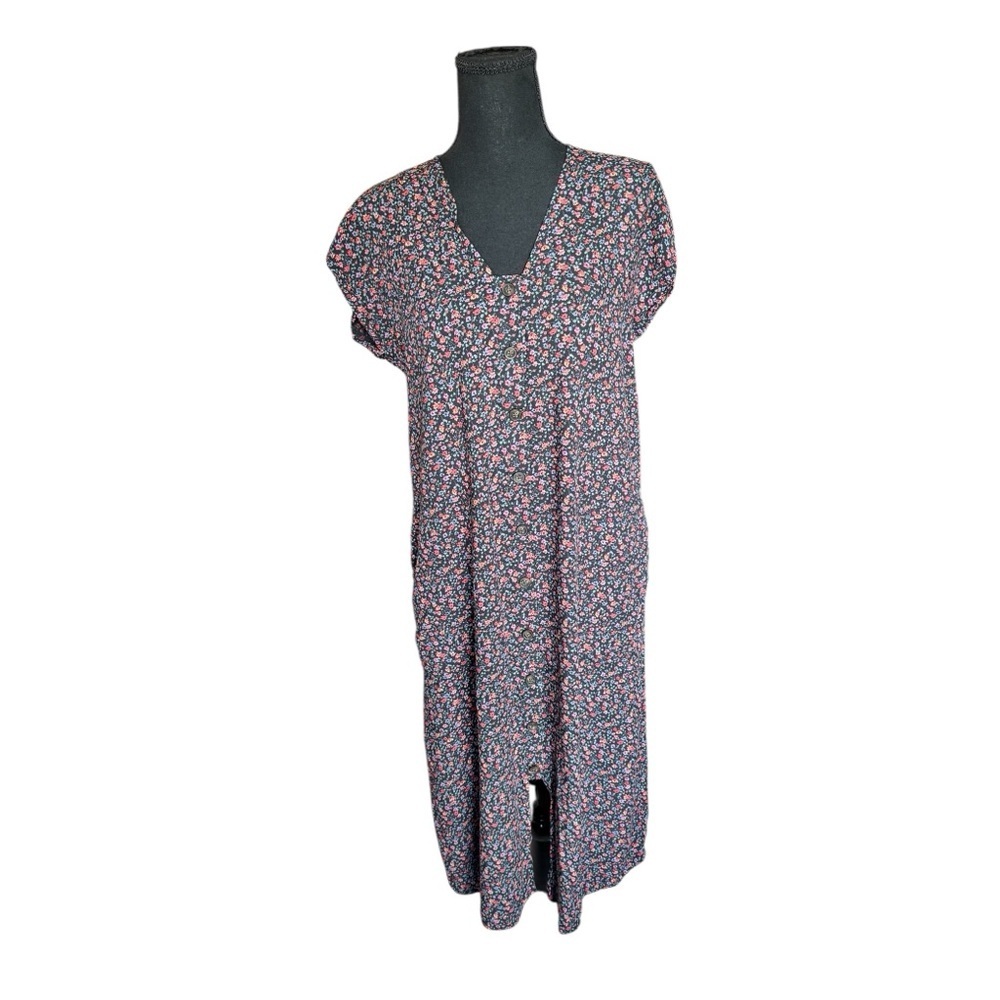Madewell Floral Button Front Midi Dress Black S Cottagecore Boho Preppy G21